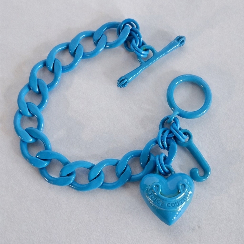 Juicy Couture Y2K Turquoise Puffy Heart Starter Vintage Charm Bracelet
